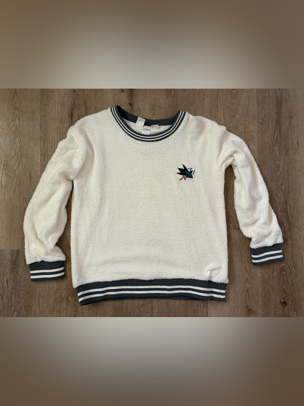 NHL San Jose Sharks Cream Sherpa Pullover with Black-Trim Ribbed Collar